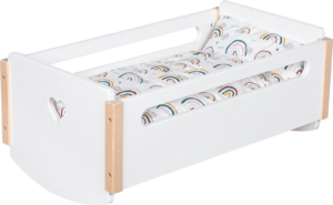 Puppenwiege Herz + Bettzeug Regenbogen von goki